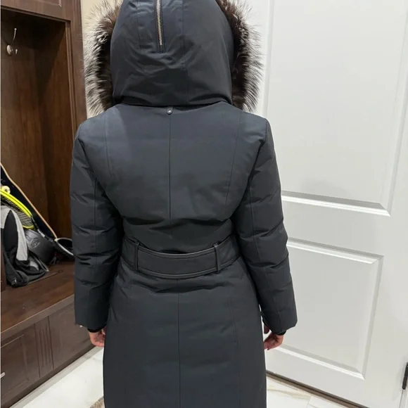 Mackage Black Puffer Coat with silver fox Fur Trim - Picture 3 of 9